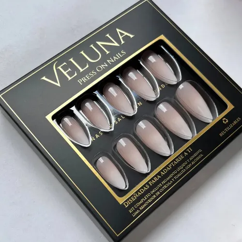 Uñas Postizas Press On Francesitas Reutilizable Veluna – Francesita Almendra Nude Rosé