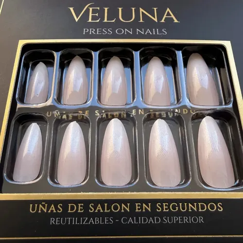 Uñas Postizas Press On Francesitas Reutilizable Veluna – Francesita Almendra Nude Rosé