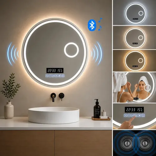 Espejo Redondo Con Parlante Led 60cm Lupa Frío Cálido Bluetooth