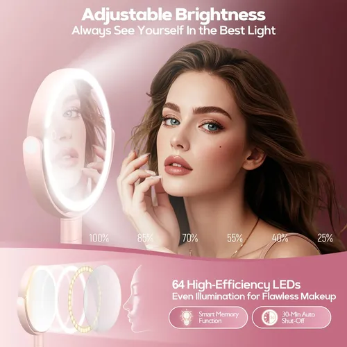 Espejo De Maquillaje Con Luz 30x Aumento Ajustable Rosa