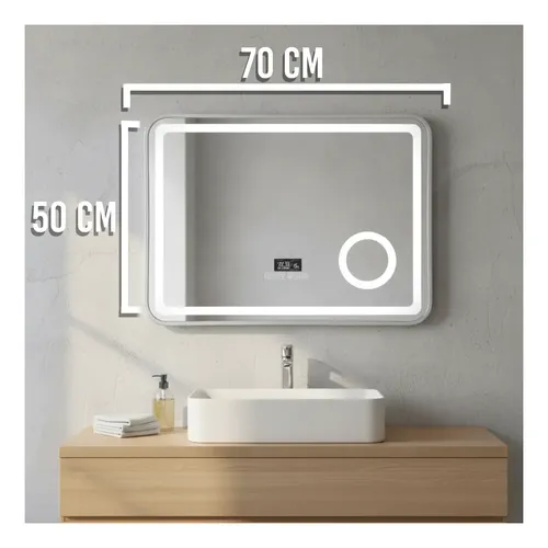 Espejo Rectangular Parlantes 50×70 Led Smart Lupa Desempañan