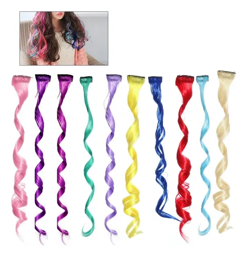 22 Extensiones De Cabello Rizado Con Clip De Colores