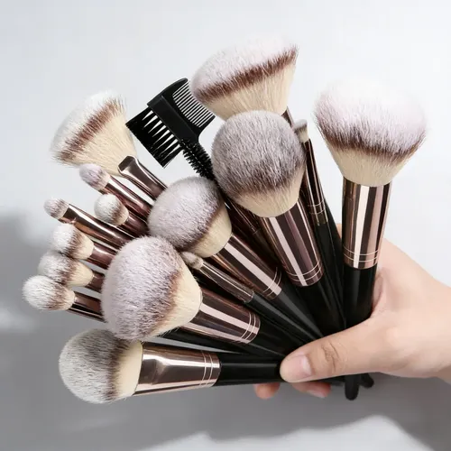 Kit 15pcs Juego De Brochas De Maquillaje Negras ,