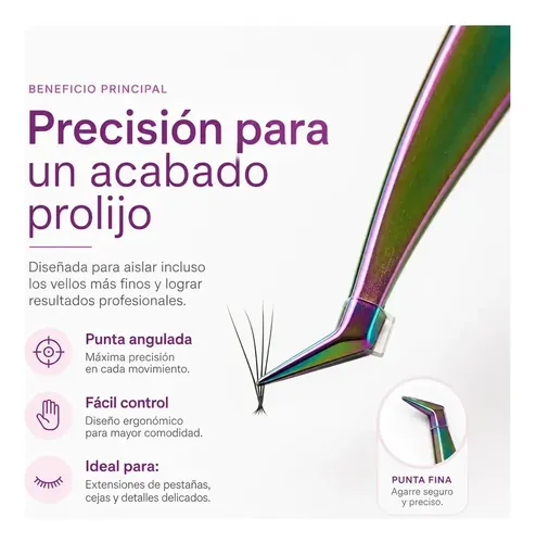 Pinza Pestañas Cejas Acero Inoxidable Punta Curvada
