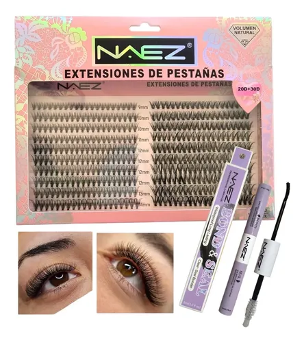 Kit Extensiones De Pestañas Diy Cluster Naez 2 Estilos Negro Bc2679 20d +30d 0.07d Largos Mix