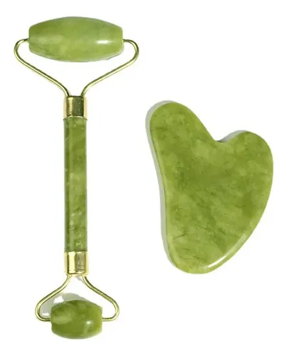 Set Rodillo Jade Y Gua Sha Facial Antiinflamatorio