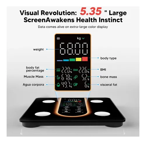 Báscula Inteligente Para Peso Corporal, Pantalla Grande 5,35