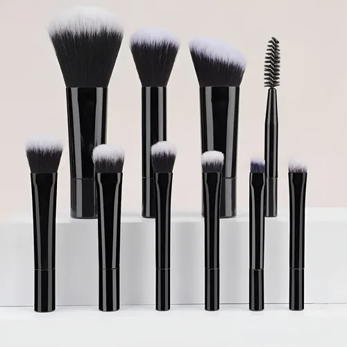 Juego De Brochas De Maquillaje Rancai Mini Con Mango Negro D