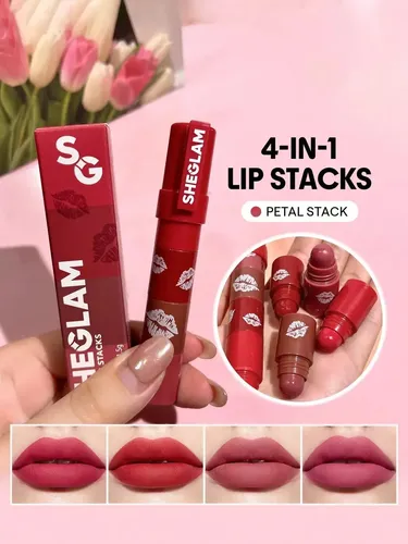 Sheglam Mega Lip Stacks Labial 4 En 1 Acabado Mate Color Pink-petal Stack