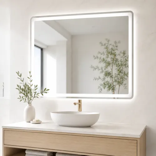Espejo Rectangular 90×70, Luz Led Y Desempañador