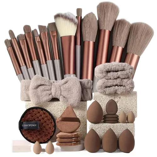 Set Belleza 33 Piezas Brochas Maquillaje Esponjas Y Diadema