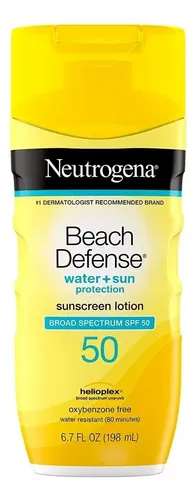 Neutrogena Beach Defense Protector Solar SPF50 198ml Locion Corporal Amplio Espectro Helioplex Resistente Al Agua Para Playa Alberca Deporte Sol Cuerpo Piel Hidratada Uso Diario UVA UVB Proteccion UVA