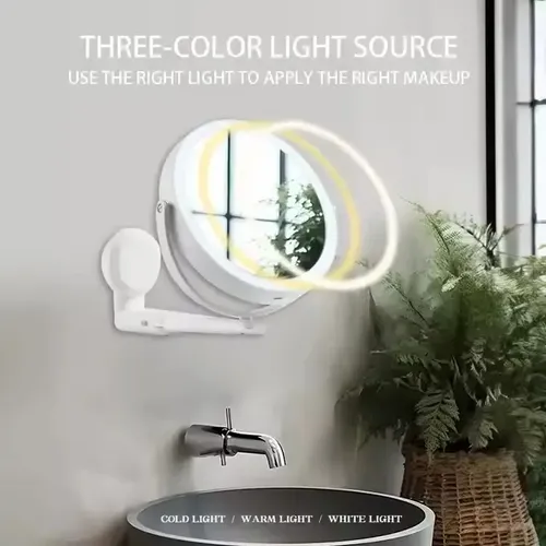 Espejo Baño Pared Adhesivo Luz Led Con Aumento