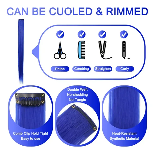 Extensiones De Pelo Mechas De Colores 9u 55cm Azul