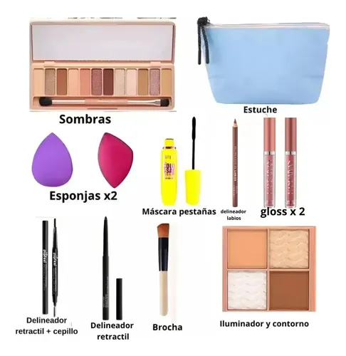 Set Maquillaje Tonos Nude 12 Cosméticos Ideal Look Diario