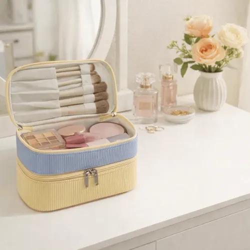 Neceser De Doble Capa De Felpa Suave Para Maquillaje Portáti