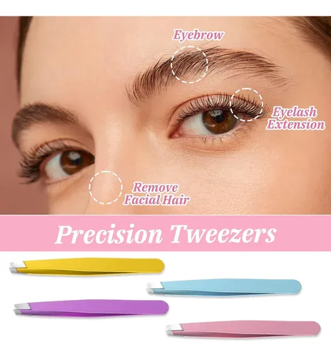 Set 16 Pinzas Acero Precisión Para Cejas Y Vello Facial