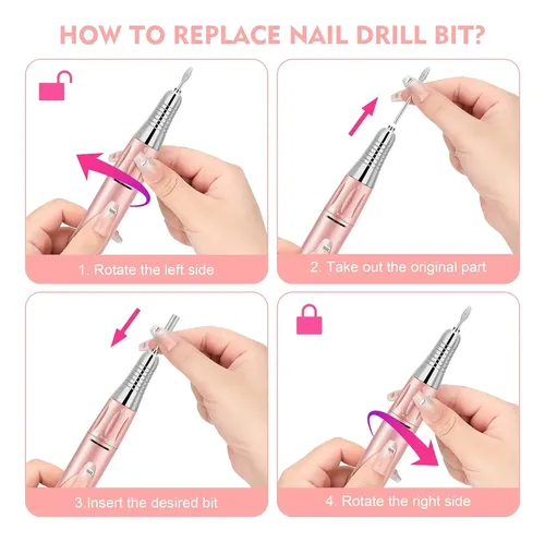 Taladro De Uñas Recargable De 35000 Rpm, Lima E Portátil Par