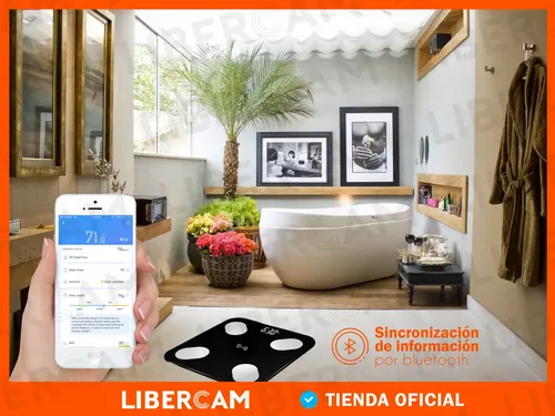Balanza De Baño Bluetooth Familiar Ultra Slim 180kg libercam LBAL-60 Color Negro