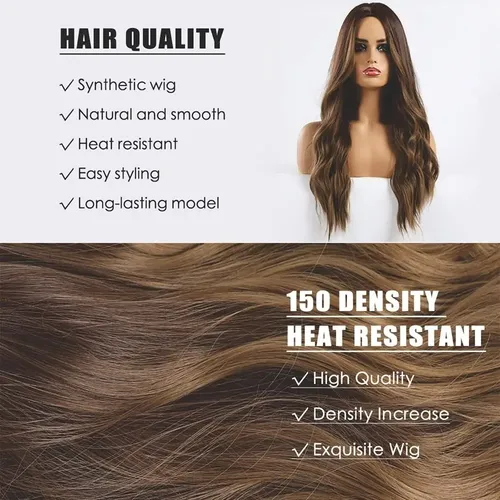 Pelucas Mujer Dama Cabello Naturales Larga Onduladas Marrón