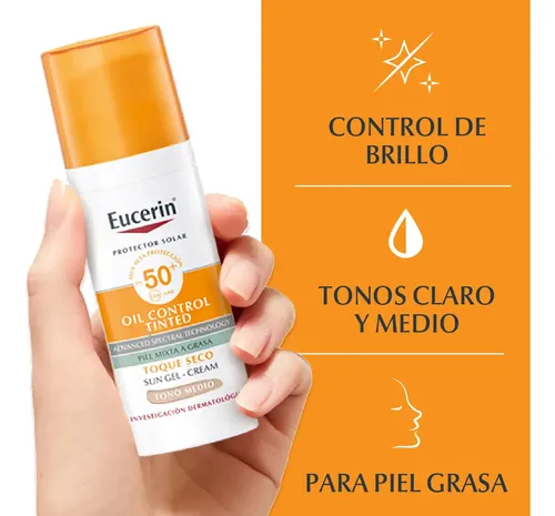 Eucerin Sun Gel Crema Toque Seco Tono Medio Spf50+ De 50ml