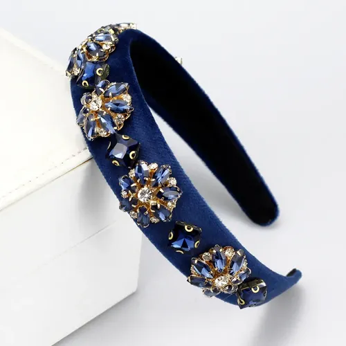 Vincha Vintage De Perlas Barrocas Y Strass Azul Marino