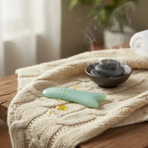 Gua Sha Masajeador Facial Jade Natural Verde Agua Hikka