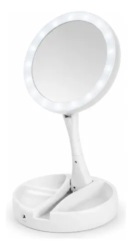 Espejo Con Luz Led Maquillaje 10x Plegable Portátil Blanco