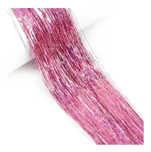 Hilos Metálicos de Oropel para Cabello Rosa Holográfico