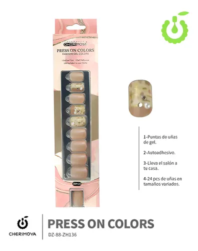 Uñas Postizas Autoadhesivas con Dijes Cherimoya – Pack de 30 Tips