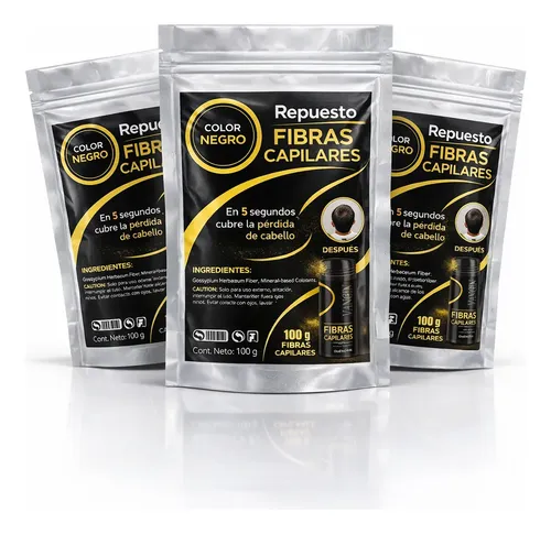 Repuesto Fibras Capilares Beauty Choice Negro 100g Calvicie Pelo Recarga