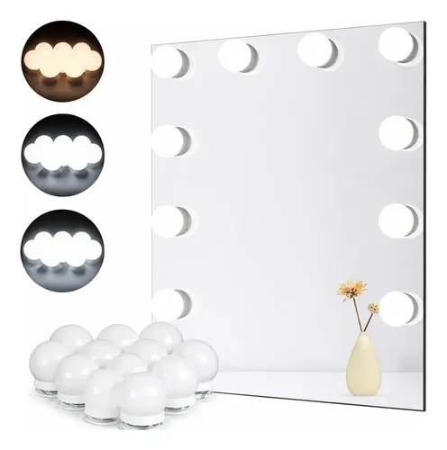 Kit 10 Focos Lamparas Luz Led Espejo Usb Maquillaje Camarin
