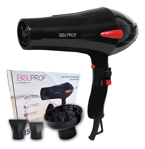 Secador Pelo Belprof Profesional 1800w Difusor Peluquería Color Negro