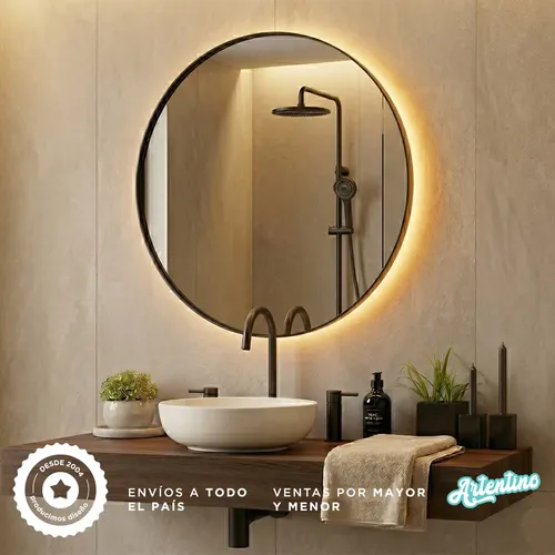 Espejo Led Pared Decorativo Baño Marco Hierro Redondo 70 Cm
