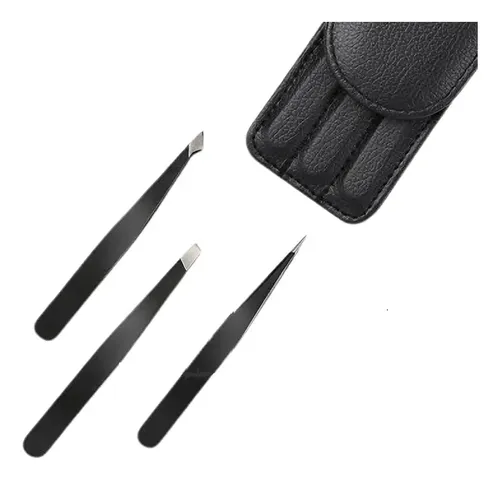 Set De 3 Pinzas Profesionales Para Cejas Con Estuche X 2