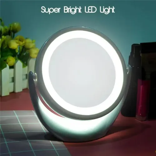Espejo Maquillaje Led Rosa Portátil Con Aumento 5 Aume P