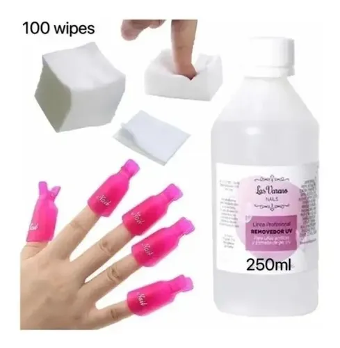 Kit Removedor Uv Esmaltes Semipermanente Broches Wipes Gel