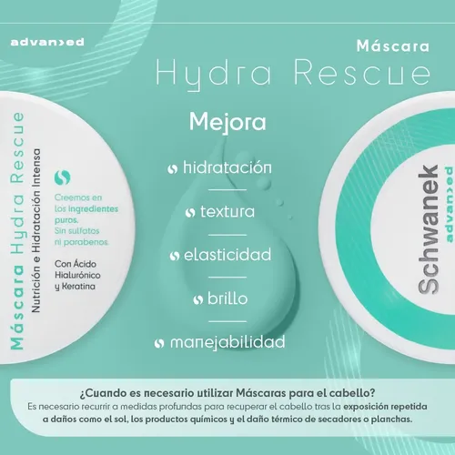 Kit X2 Schwanek Hidratación Mujer Shampoo y Mascará Capilar con Acido Hialuronico y keratina para cabello seco y maltratado con Biotina y vitaminas sin parabenos ni sulfatos para lavados frecuentes