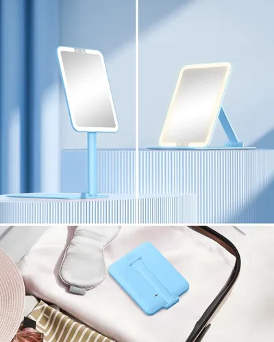 Espejo De Maquillaje Gospire Led Con Luz 10x Plegable Azul