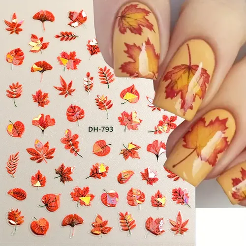 Stickers Para Uñas Powpop 3d De Otoño Con Hoja De Arce, 4 Ho