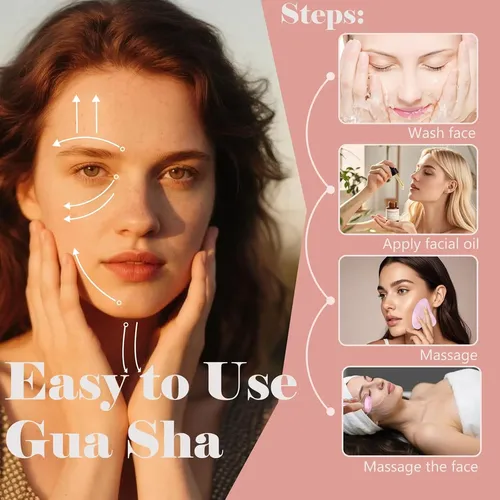 Rodillo Facial Jade Y Gua Sha Cuarzo Rosa Masajeador