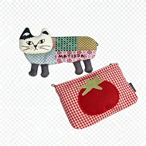 2 Estuches Maquillaje Tela Gato Patchwork Y Tomate Cuadros
