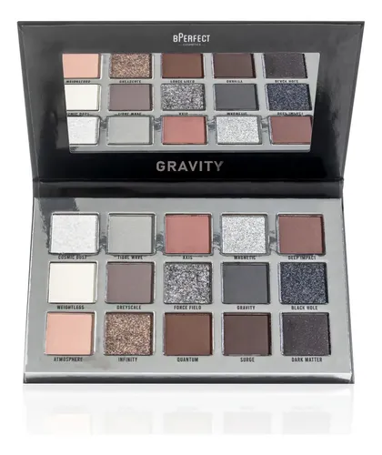 Paleta de Sombras BPerfect Cosmetics Gravity con 15 Tonos Grises Mate y Brillante