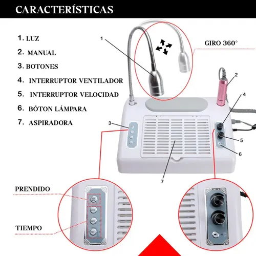 Cabina Uñas 5 En 1 Uv Led Para Secado Extractor Polvo Torno