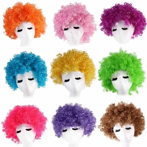 Combo Peluca Afro Payaso Rulos Cotillon Fiesta X 12 Unidades