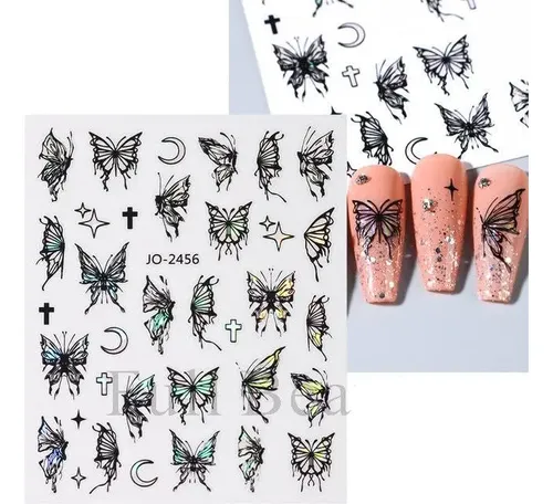 Stickers Autoadhesivos Uñas Mariposas Brillo Perlado Lazer