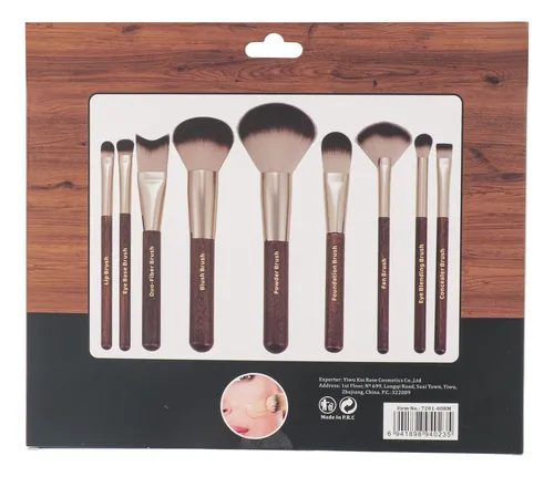 Set 9 Brochas Maquillaje Mango Madera Cerdas Suaves Profesio