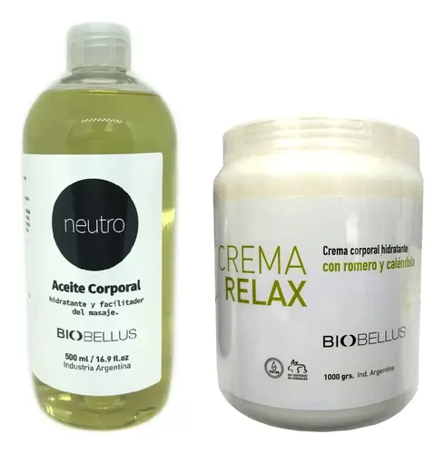 Aceite Neutro 500ml + Crema Masaje Musculares 1kg Biobellus Fragancia Suave