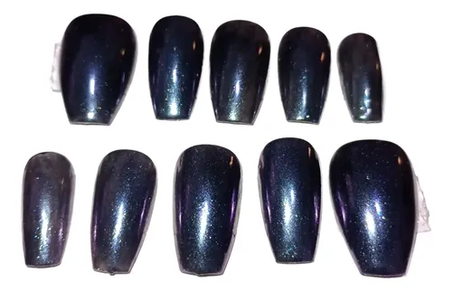 Uñas Press On Coffin Corto Azul Galáctico