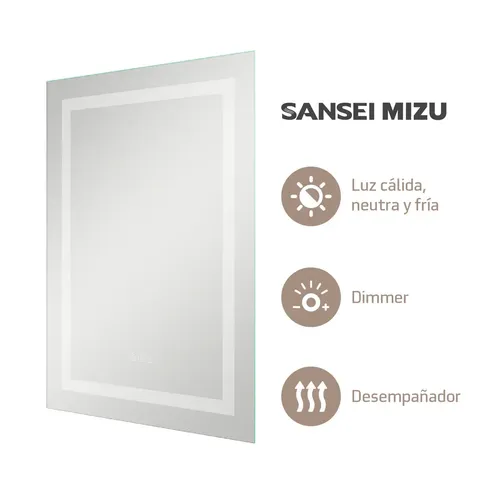Espejo Luz Led Baño Calida Fria Neutra 80 X 60cm C/ Dimmer Desempañador Marco de Aluminio